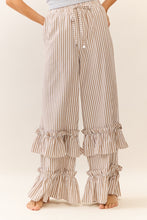 Load image into Gallery viewer, Oddi Striped Pants with Ruffle Hems in Taupe Combo
