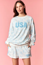 Load image into Gallery viewer, Peach Love French Terry Floral Set with USA Patches in Light Blue

