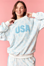 Load image into Gallery viewer, Peach Love French Terry Floral Set with USA Patches in Light Blue
