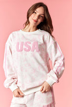 Load image into Gallery viewer, Peach Love French Terry Floral Set with USA Patches in Light Pink
