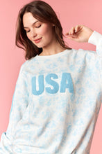 Load image into Gallery viewer, Peach Love French Terry Floral Set with USA Patches in Light Blue
