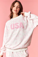 Peach Love French Terry Floral Set with USA Patches in Light Pink