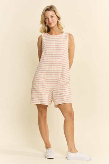Jade by Jane Textured Knit Striped Romper in Rose