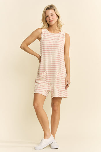 Jade by Jane Textured Knit Striped Romper in Rose