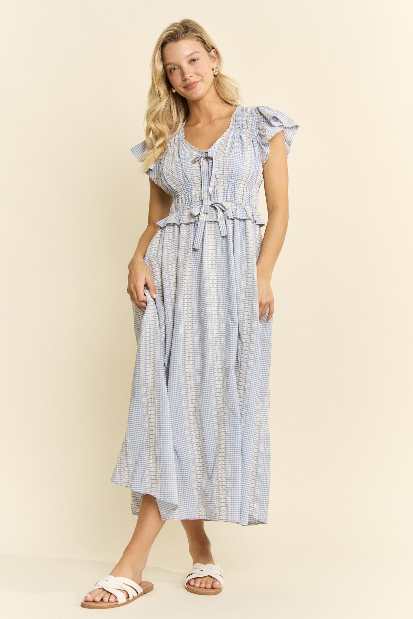 Jade by Jane Vintage Check Smocked Midi Dress in Blue June Adel Jade by Jane Vintage Check Smocked Midi Dress in Blue June Adel