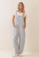 Oddi Floral Printed Cropped Overall Jumpsuit in Washed Flower
