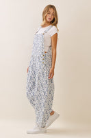 Oddi Floral Printed Cropped Overall Jumpsuit in Washed Flower