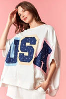 Peach Love Floral Print Twill USA Patched Top in Off White