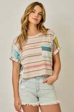 Load image into Gallery viewer, Mystree French Terry Mixed Stripe Knit Top in Multi
