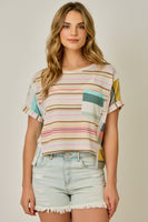 Mystree French Terry Mixed Stripe Knit Top in Multi