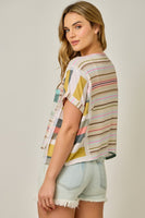 Mystree French Terry Mixed Stripe Knit Top in Multi