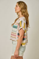 Mystree French Terry Mixed Stripe Knit Top in Multi