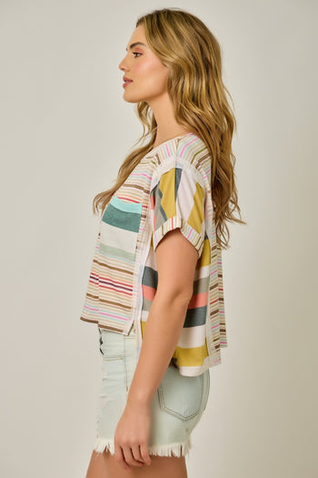 Mystree French Terry Mixed Stripe Knit Top in Multi