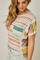 Mystree French Terry Mixed Stripe Knit Top in Multi