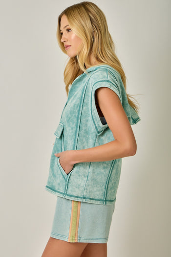 Mystree Comfy Washed Hoodie Top in Washed Emerald