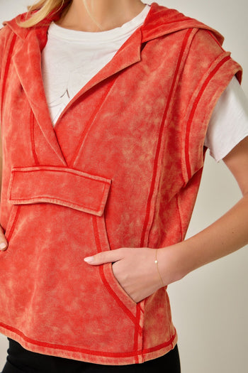 Mystree Comfy Washed Hoodie Top in Washed Tomato