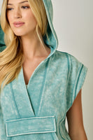 Mystree Comfy Washed Hoodie Top in Washed Emerald