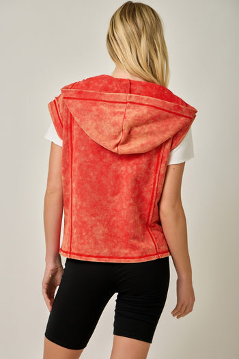 Mystree Comfy Washed Hoodie Top in Washed Tomato