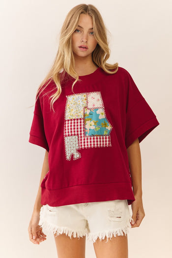 Oddi OVERSIZED State of ALABAMA Patched Sweatshirt in Dark Red