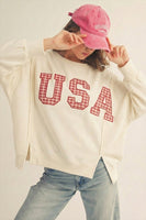LovLov Plaid USA Patched Solid Color OVERSIZED Top in Ivory