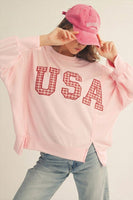 LovLov Plaid USA Patched Solid Color OVERSIZED Top in Pink Blush