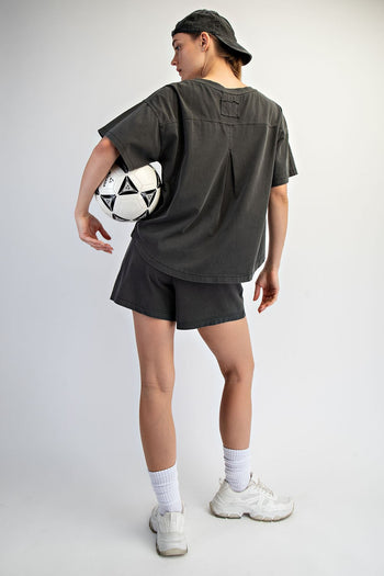 Rae Mode Pigment Washed Cotton Top and Short Set in Black