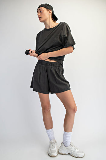 Rae Mode Pigment Washed Cotton Top and Short Set in Black