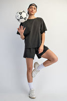 Rae Mode Pigment Washed Cotton Top and Short Set in Black