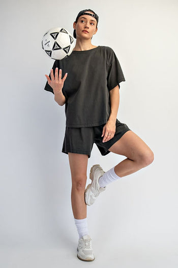 Rae Mode Pigment Washed Cotton Top and Short Set in Black