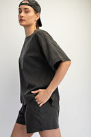 Rae Mode Pigment Washed Cotton Top and Short Set in Black