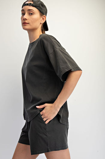 Rae Mode Pigment Washed Cotton Top and Short Set in Black