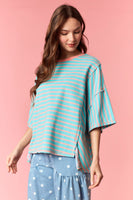 Peach Love OVERSIZED Contrasting Color Striped Top in Salmon/Jade