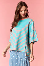 Load image into Gallery viewer, Peach Love OVERSIZED Contrasting Color Striped Top in Salmon/Jade
