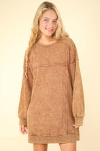 Load image into Gallery viewer, Very J OVERSIZED Mineral Washed Sweatshirt Mini Dress in Camel
