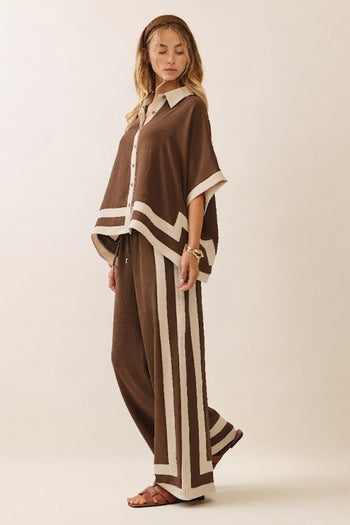 Oddi Contrast Panel Oversized Shirt And Pants Set in Chocolate