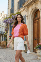 LovLov Romantic Wave Glam Scallop Top in Sunset/Pink