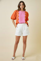 LovLov Romantic Wave Glam Scallop Top in Sunset/Pink
