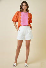 Load image into Gallery viewer, LovLov Romantic Wave Glam Scallop Top in Sunset/Pink
