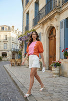 LovLov Romantic Wave Glam Scallop Top in Sunset/Pink