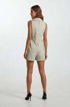 Load image into Gallery viewer, Doe &amp; Rae Chambray Floral Button-front Sleeveless Romper in Sage
