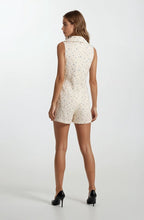 Load image into Gallery viewer, Doe &amp; Rae Chambray Floral Button-front Sleeveless Romper in Cream

