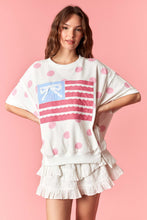 Load image into Gallery viewer, Peach Love Big Dot French Terry Stars And Stripe Flag Patched Top in Light Pink/Off White
