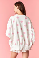Peach Love Big Dot French Terry Stars And Stripe Flag Patched Top in Light Pink/Off White