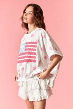 Load image into Gallery viewer, Peach Love Big Dot French Terry Stars And Stripe Flag Patched Top in Light Pink/Off White
