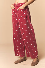 Load image into Gallery viewer, Peach Love Polka Dot Twill Denim Barrel Pants With Pockets in Brick Wash
