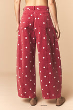 Load image into Gallery viewer, Peach Love Polka Dot Twill Denim Barrel Pants With Pockets in Brick Wash

