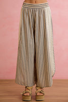 BiBi Striped Eyelet Side Elastic Waist Wide Leg Pants in Black
