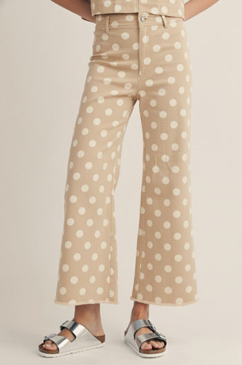LovLov Classic Polka Dot Rhythm Wide Leg Pants in Oatmeal