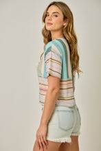 Load image into Gallery viewer, Mystree Mixed Stripe Top in Mint/Teal
