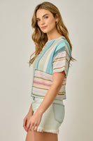 Mystree Mixed Stripe Top in Mint/Teal